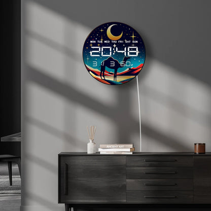 Camel with Crescent Moon LED Digital Wall Clock Gold Accents Desert Home Decor 12/24hr Electronic Wall Clock with Calendar Date