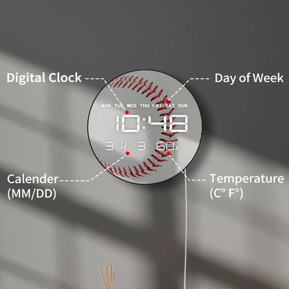 Base Ball Electric Wall Clock Large Numeric Display for for Boy Room Playroom Nursery Sports Home Decor LED Digital Wall Clock