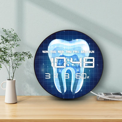 Tooth Anatomy LED Digital Wall Clock for Dental Office Dentistry Artwork 12/24hr Electronic Clock with Temperature Humidity Date