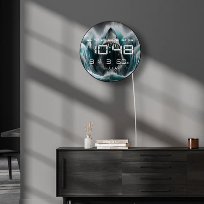 White Shark Open Mouth Jaw Modern Digital Wall Clock with Timer Date Temperature Display Ocean Predator Electronic Wall Clock