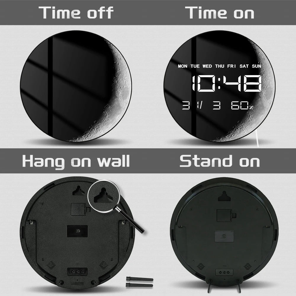 Crescent Moon Digital Wall Clock Celestial Wall Art Minimalist Moon Phase Home Decor Electronic Wall Clock Large Numeric Display