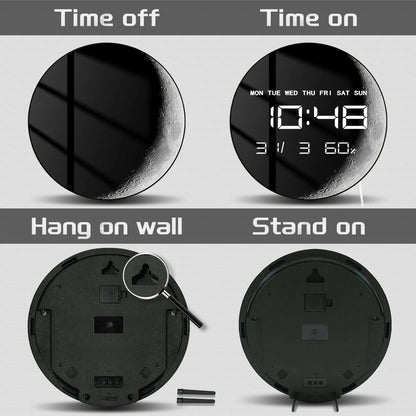 Crescent Moon Digital Wall Clock Celestial Wall Art Minimalist Moon Phase Home Decor Electronic Wall Clock Large Numeric Display