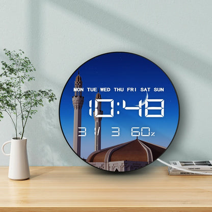 Crescent Moon Above Mosque LED Digital Wall Clock Large Display Jeddah Night Islamic Home Decor Large Number Electric Wall Clock