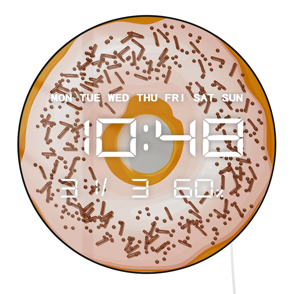 Sweet Donuts LED Digital Wall Clock for Sweet Dorm Dessert Food Art Electronic Kitchen Home Wall Clock Large Numeric Display