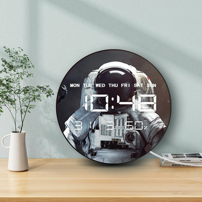 Astronaut in Space Digital Wall Clock with LED Display Calendar Temperature Automatic Dimming 12/24hr Format Electric Wall Clock