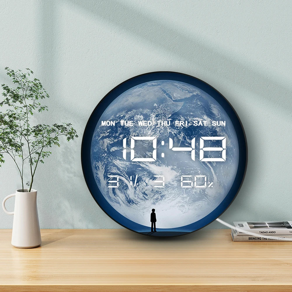 Earth Plane Electronic Wall Clock Large Numeric Time Display For Kids Room Nursery Home Decor Space Theme LED Digital Wall Clock