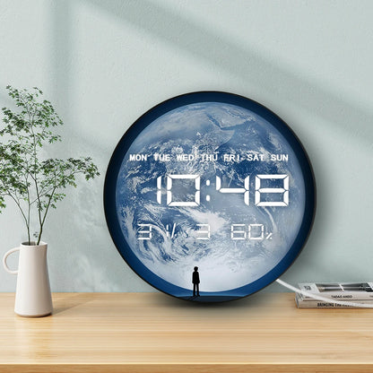 Earth Plane Electronic Wall Clock Large Numeric Time Display For Kids Room Nursery Home Decor Space Theme LED Digital Wall Clock