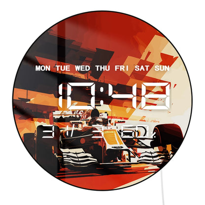 Motorsport Car Racing Big Digital Wall Clock Performance Car Electronic Wall Clock LED Display Calendar Temperature Auto Dimming