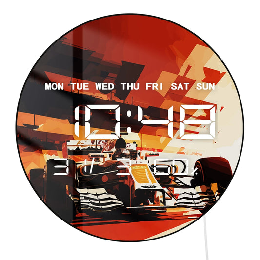 Motorsport Car Racing Big Digital Wall Clock Performance Car Electronic Wall Clock LED Display Calendar Temperature Auto Dimming