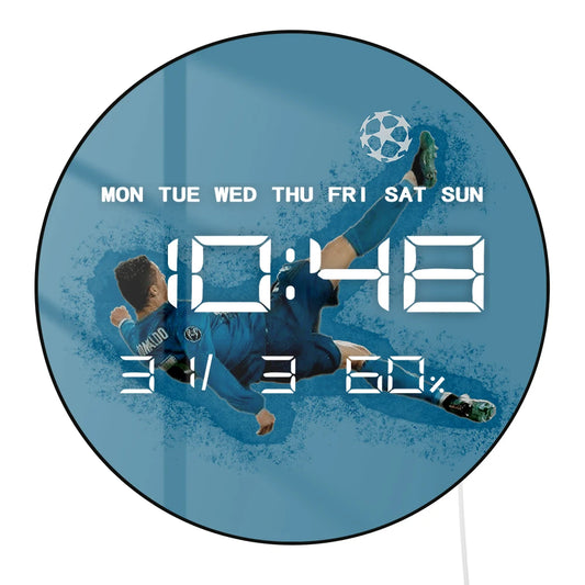 Ronaldo Overhead Goal LED Digital Wall Clock Portugal Football Legend Bicycle Kick Iconic Soccer Electronic Display Wall Clock