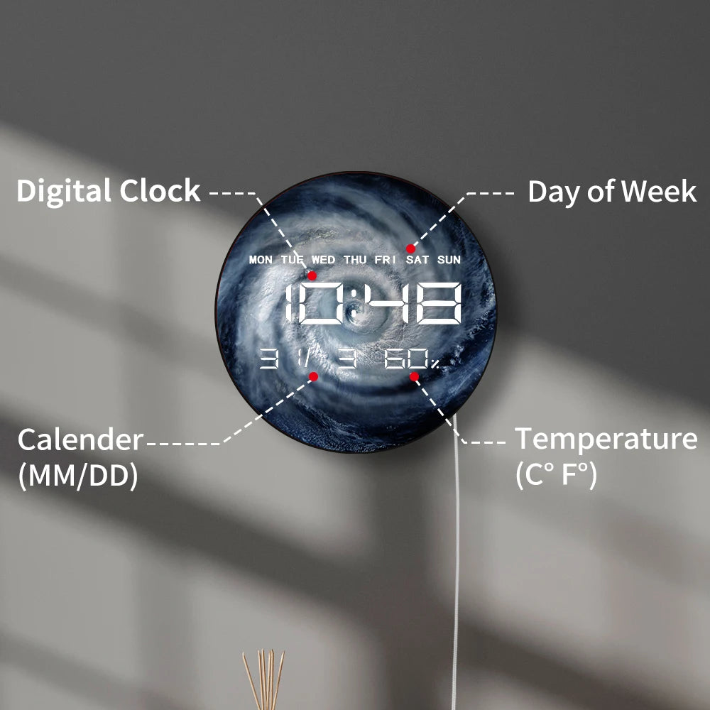 Super Typhoon Tropical Storm Cylone Hurricane Multifunctional LED Digital Wall Clock Dual Purpose Digital Clock Wall Desk Use