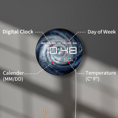 Super Typhoon Tropical Storm Cylone Hurricane Multifunctional LED Digital Wall Clock Dual Purpose Digital Clock Wall Desk Use