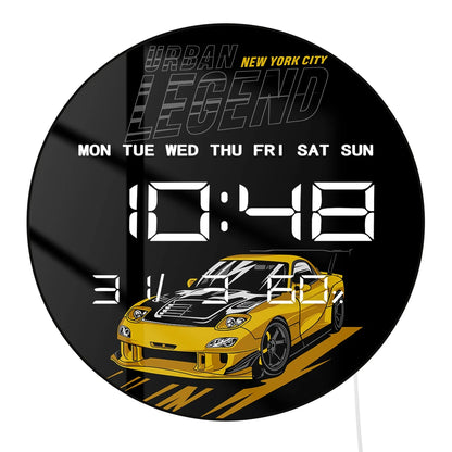 King of The Street Legend Race Car LED Digital Wall Clock Car Racing Drift Style Home Decor Electronic Wall Clock for Car Lovers