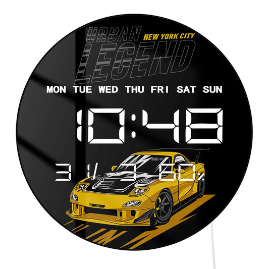 King of The Street Legend Race Car LED Digital Wall Clock Car Racing Drift Style Home Decor Electronic Wall Clock for Car Lovers