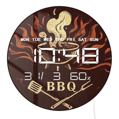 BBQ Grill Barbeque Electronic Wall Clock Large LED Numeric Display with Calendar Date Temperature Humidity 12/24hour Format