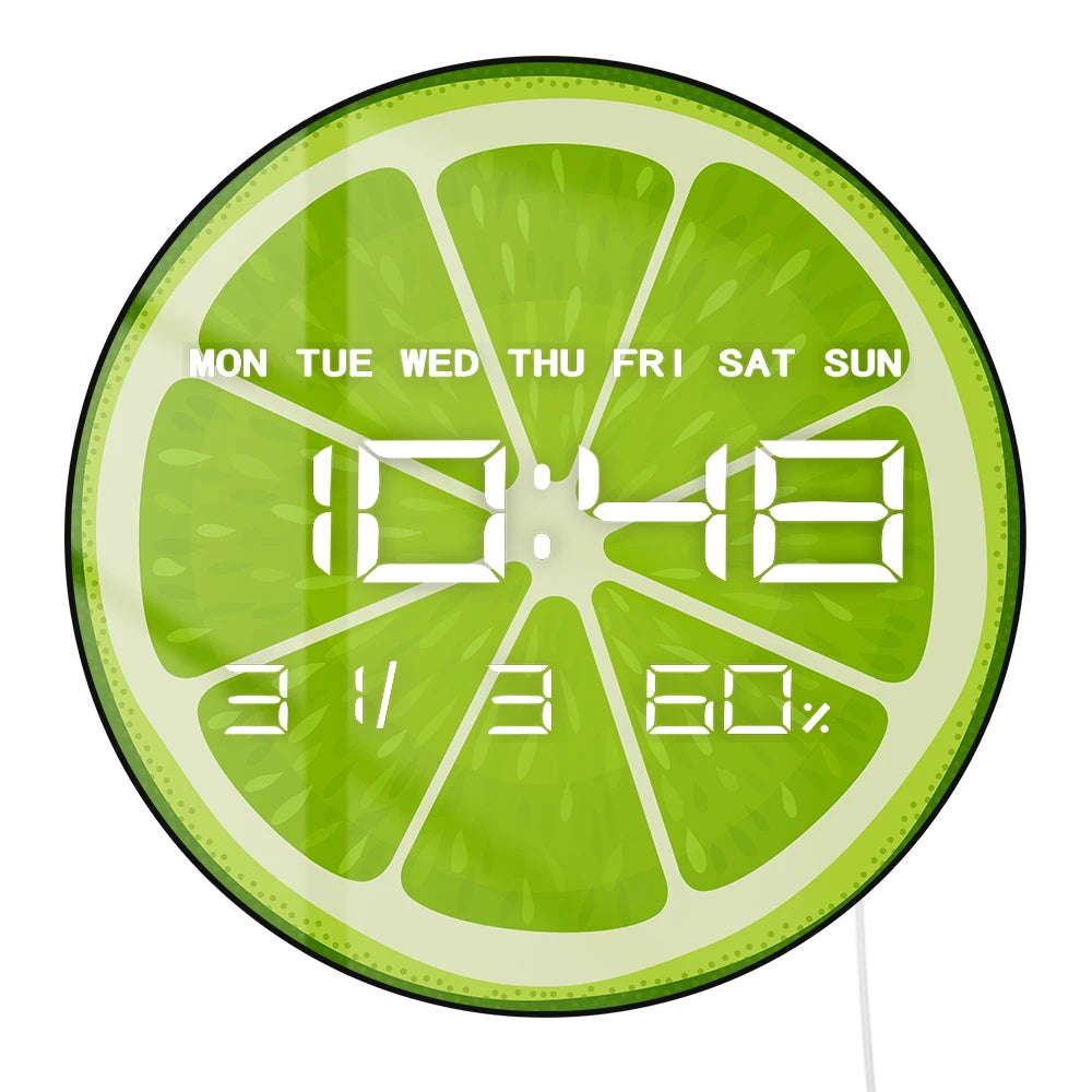 Fresh Juicy Citrus Slice LED Numeric Clock Wall Desk Use For Kitchen Dinning Room Lemon Orange Grape Lime LED Digital Wall Clock
