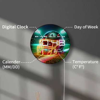 American Football Helment LED Digital Wall Clock with Temperature Humidity Calendar Date Large LED Display Electronic Wall Clock