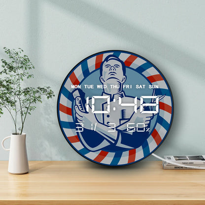 Retro Style Barber Shop Electric Wall Clock Stripped Barber Pole LED Digital Wall Clock Large Time Numeric Display Wall Desk Use
