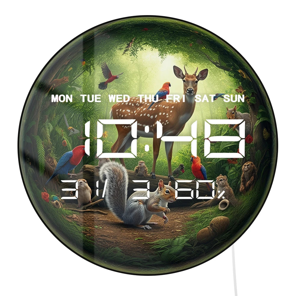 Cartoon Wildlife Animal Multifunctional LED Digital Clock Wall Desk Electric Clock with Timer Calendar Date Temperature Humidity