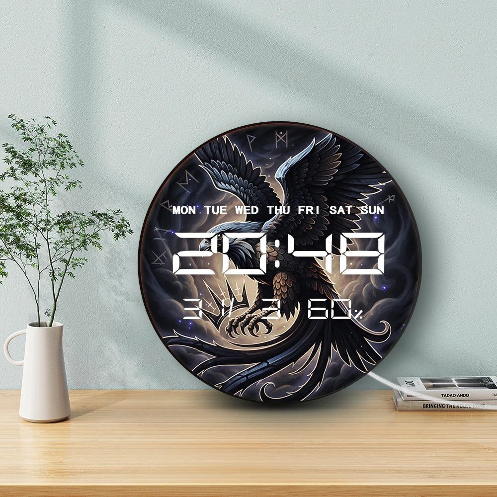 Majestic Falcon Dual Purpose Large LED Digital Clock Timer Wall Desk Use Fantasy Bird Home Decor 12/24hour Electronic Wall Clock