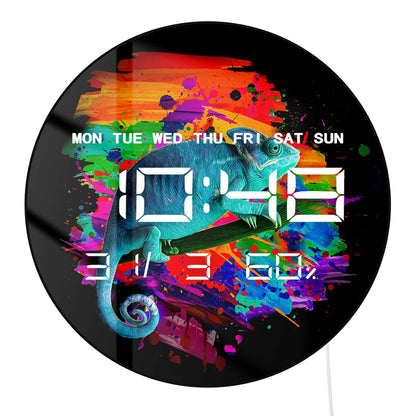 Vibrant Chameleon LED Digital Wall Clock Large Display Calendar Animal Artwork Home Decor Modern Design Electronic Wall Clock