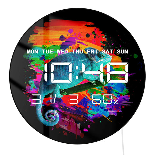 Vibrant Chameleon LED Digital Wall Clock Large Display Calendar Animal Artwork Home Decor Modern Design Electronic Wall Clock