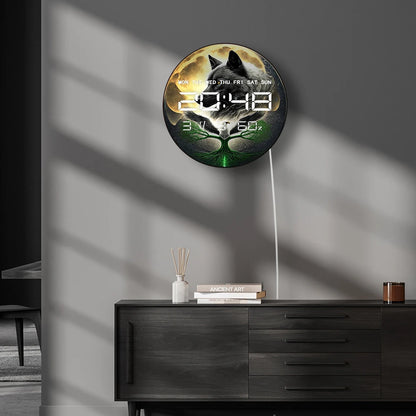 Wildlife Wolf Eagle LED Digital Wall Clock with Calendar Date Temperature Viking Tree of Life Home Decor Electronic Wall Clock