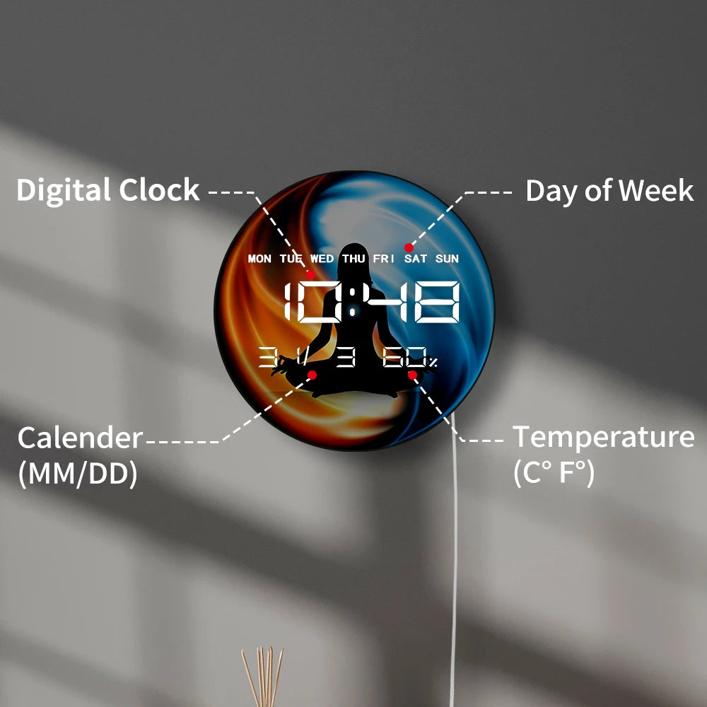 Yin Yang Meditation Symbol Modern Design LED Digital Wall Clock For Yoga Studio Harmony Tao Relaxation Electric Numeric Clock