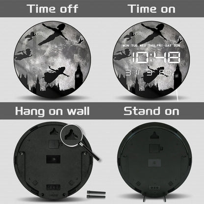 Big Full Moon Flying Over London LED Digital Wall Clock For Nursery Kid Room Neverland Fairy Tale Home Decor Electric Wall Clock