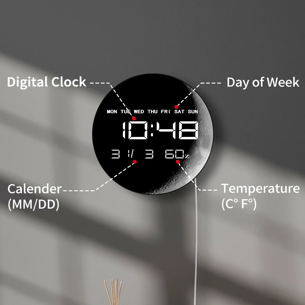Crescent Moon Digital Wall Clock Celestial Wall Art Minimalist Moon Phase Home Decor Electronic Wall Clock Large Numeric Display