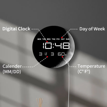 Crescent Moon Digital Wall Clock Celestial Wall Art Minimalist Moon Phase Home Decor Electronic Wall Clock Large Numeric Display