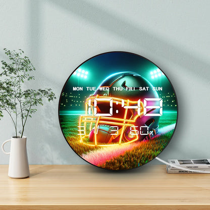 American Football Helment LED Digital Wall Clock with Temperature Humidity Calendar Date Large LED Display Electronic Wall Clock