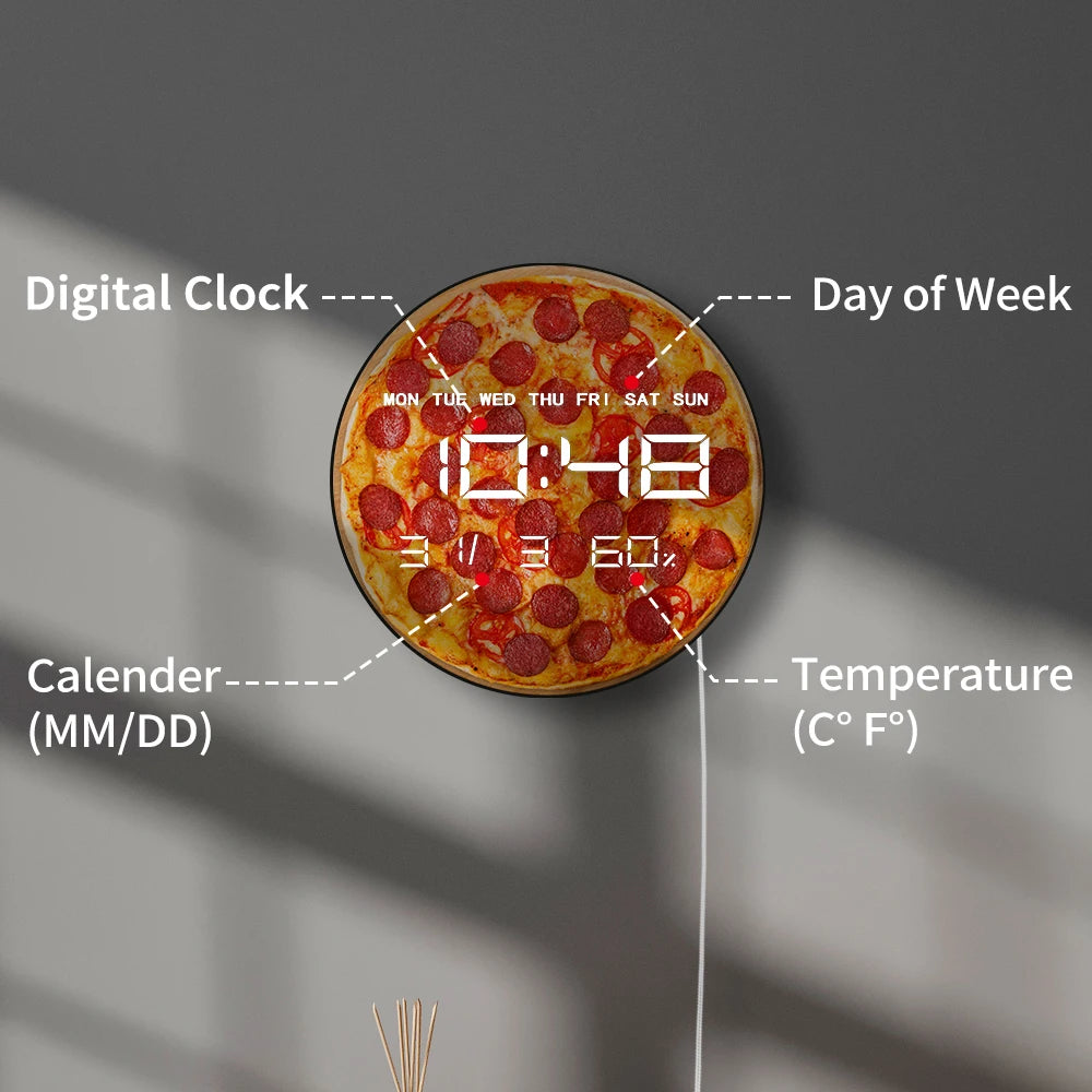 Pepperoni Pizza LED Large Number Digital Wall Clock For Kitchen Dinning Room Italian Food Art Pizzeria Modern Design Wall Clock
