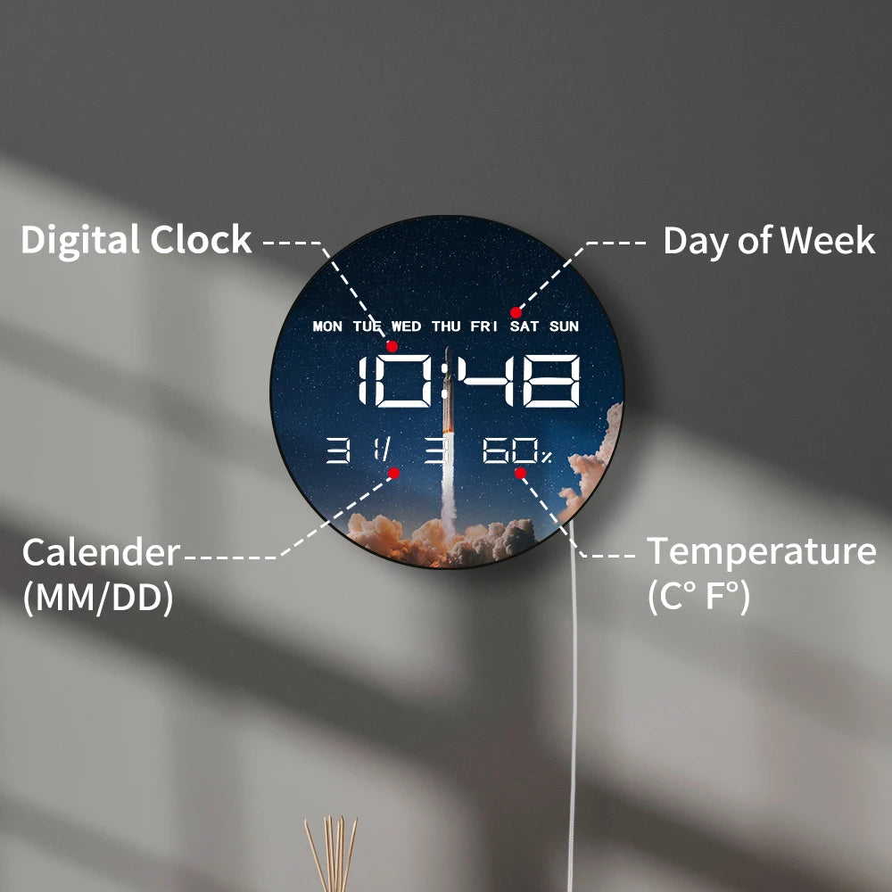 Launching Rocket LED Digital Wall Clock For Kids Room Shuttle Dreamy Space Home Decor Electronic Wall Clock Large Number Display