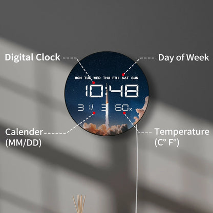 Launching Rocket LED Digital Wall Clock For Kids Room Shuttle Dreamy Space Home Decor Electronic Wall Clock Large Number Display