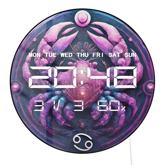 Zodiac Cancer Sign Multifunctional LED Digital Wall Clock Astrology Home Decor Electronic Clock Wall Desk Use July Birthday Gift