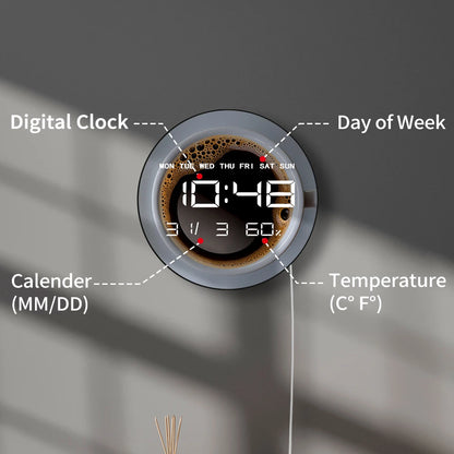 Top view Coffee Mug LED Digital Wall Clock Barista Minimalist Electronic Kitchen Wall Clock Large Numeric Display Cafe Bar Decor