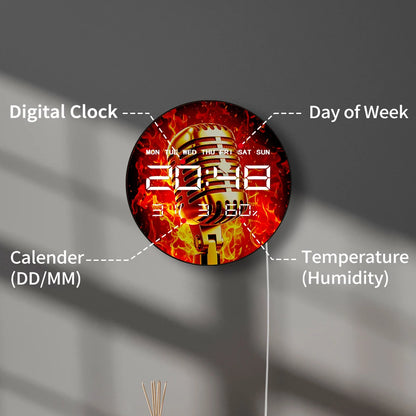 Microphone LED Auto Dimming Digital Wall Clock for Recording Studio Singer Home Decor 12/24hr Electric Wall Clock Podcaster Gift