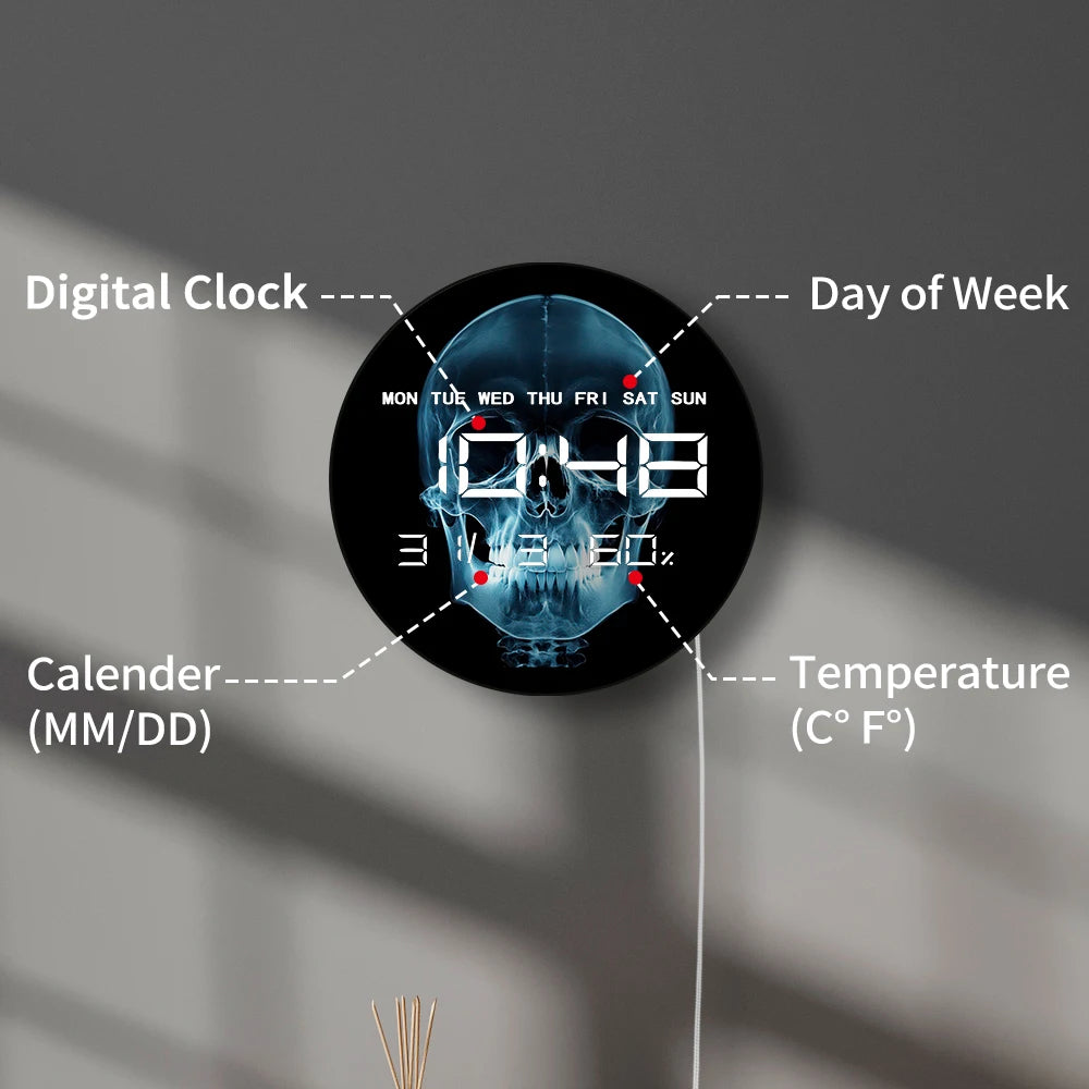Human X-ray Skull Electronic Wall Clock Large Numeric Display for Medical Office Modern Design Digital Wall Clock Doctors Gift