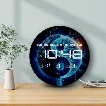 Blue Yin and Yang Sign LED Digital Wall Clock Chinese Philosophy Symbol Spiritual Home Large Number Display Electric Wall Clock