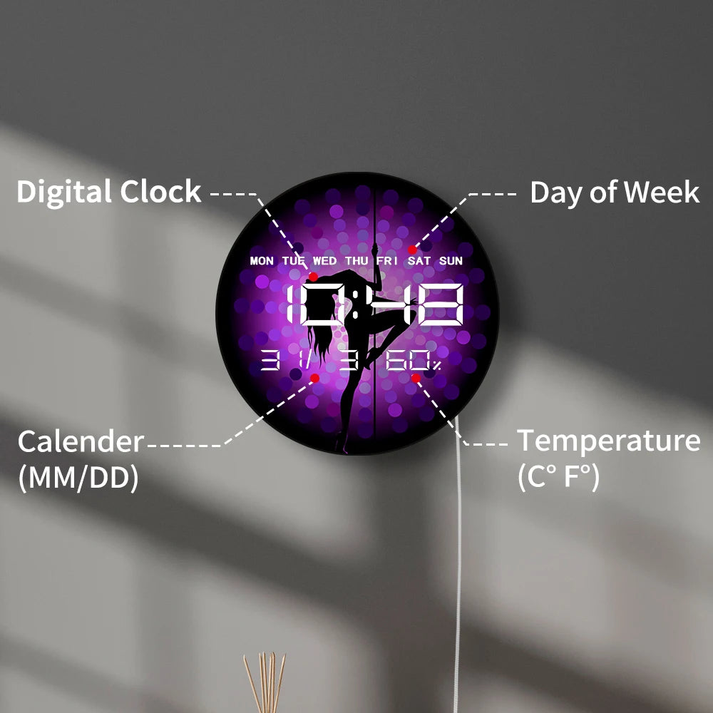 Pole Dancing Girl LED Digital Wall Clock For Dancing Studio Steal Tube Dancer Silhouette Electric Numeric Clock Wall & Desk Use