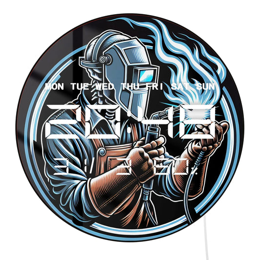 Welding LED Digital Wall Clock with Temperature Humidity Date Calendar Big Display Ironworker Electronic Wall Clock Welder Gift