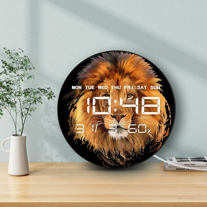 Lion Portrait Electronic Wall Clock Large Numeric Display Wild Animal African Home Decor Multifunctional LED Digital Wall Clock