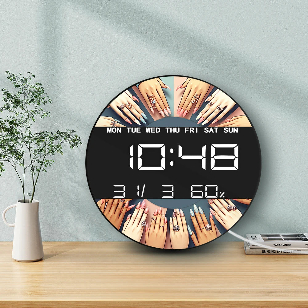 Nail Tech Fashion Hand Electronic Wall Clock for Beauty Salon Studio Female Hands Art Digital Wall Clock Large Numeric Display