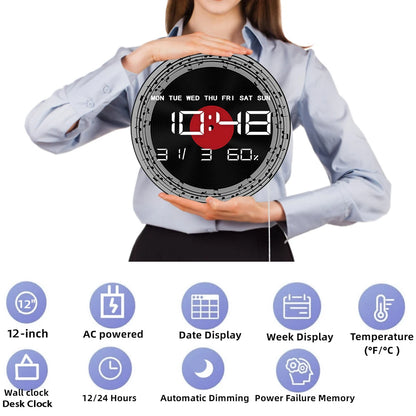 Retro Viny Record With Music Notes Electric Wall Clock Large Numeric Display Musical Home Decor LED Digital Clock Wall Desk Use