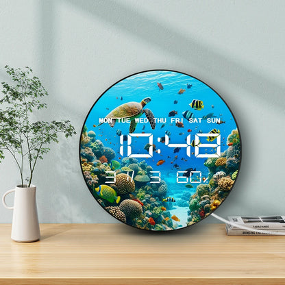 Under The Sea World Ocean LED Digital Wall Clock with Calendar Temperature Auto Dimming 12/24hr Format Electronic Wall Clock