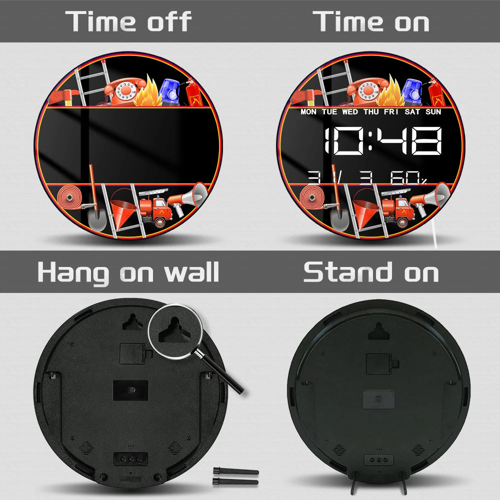 Firefighting Equipment  Digital Wall Clock with LED Display Fire Prevention Tools Electronic Wall Clock Large Numeric Display