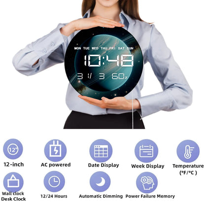 Planet Uranus LED Large Digital Wall Clock For Living Room Outer Space Solar System Artwork Home Decor Electric Wall Desk Clock