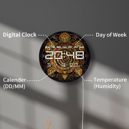 Golden Tribal Sea Turtle Electronic Wall Clock Totemic Animal Toned Maori Home Decor Timer Smart Dimming LED Digital Wall Clock