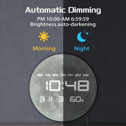 Planet Moon Digital Wall Clock Home Decor Large Display LED Lunar Wall Clock For Living Room with Temperature Date Day Display